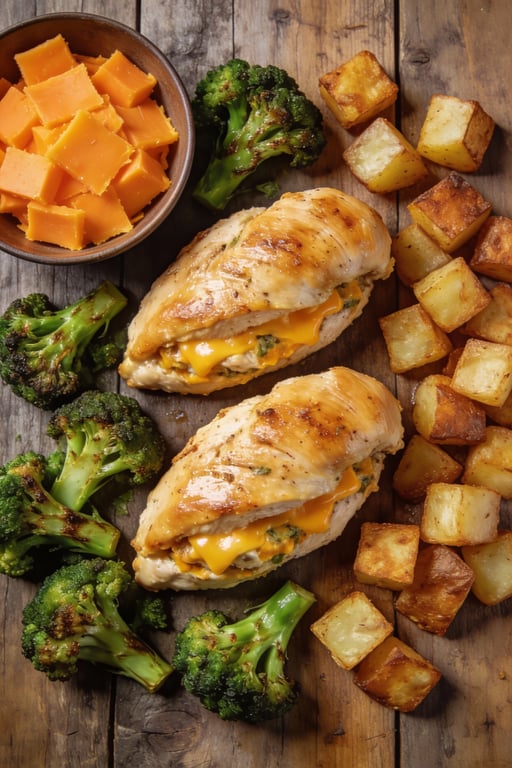 Sheet Pan Broccoli and Cheddar Stuffed Chicken