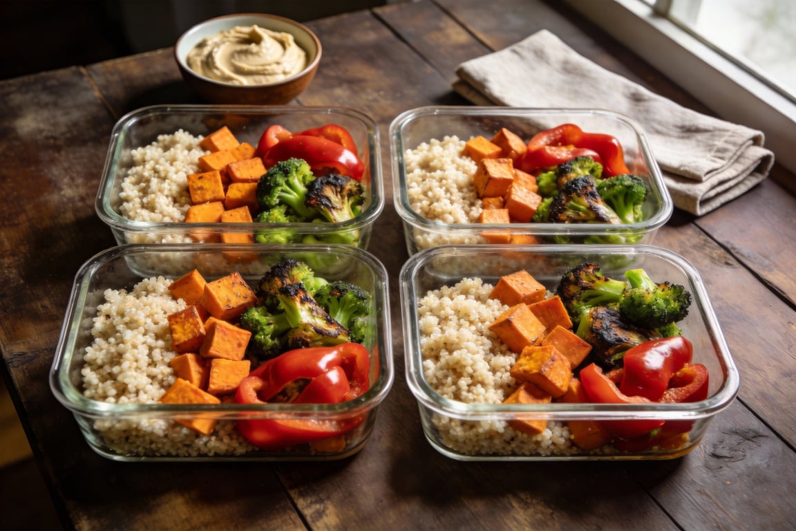Sheet Pan Roasted Veggie & Quinoa Buddha Bowl Meal Prep
