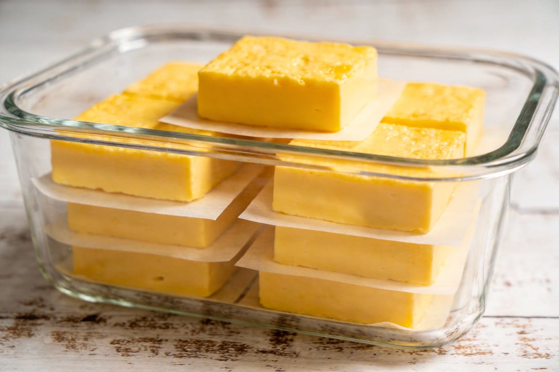 Sliced egg squares for an easy school morning breakfast