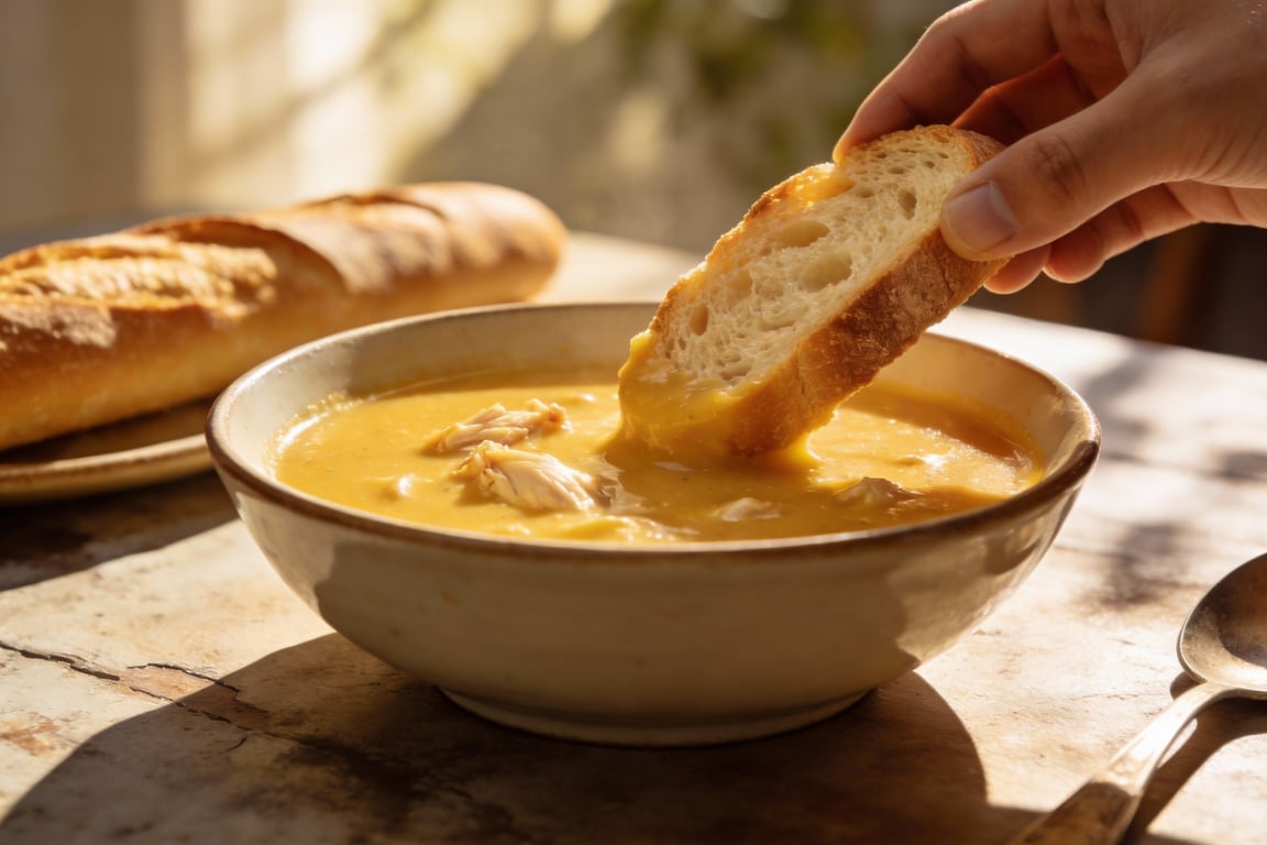 Slow cooker creamy chicken and wild rice soup serving suggestion