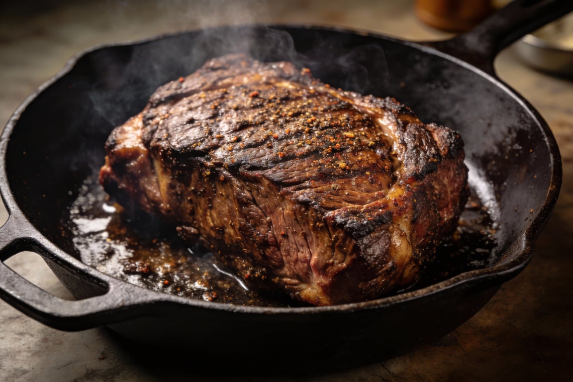 Hard searing the beef for a Slow Cooker Mississippi Pot Roast