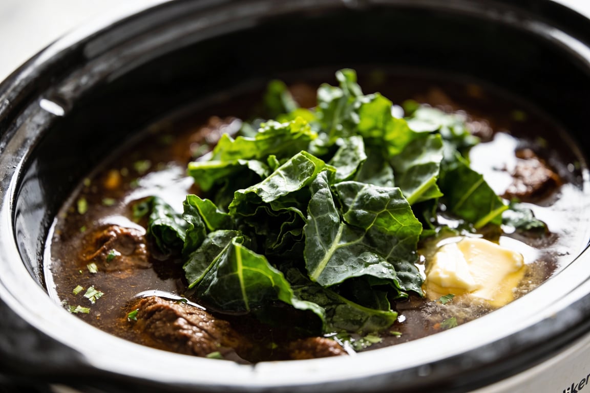 Finished Southern Pot Roast with Greens and rich pot likker