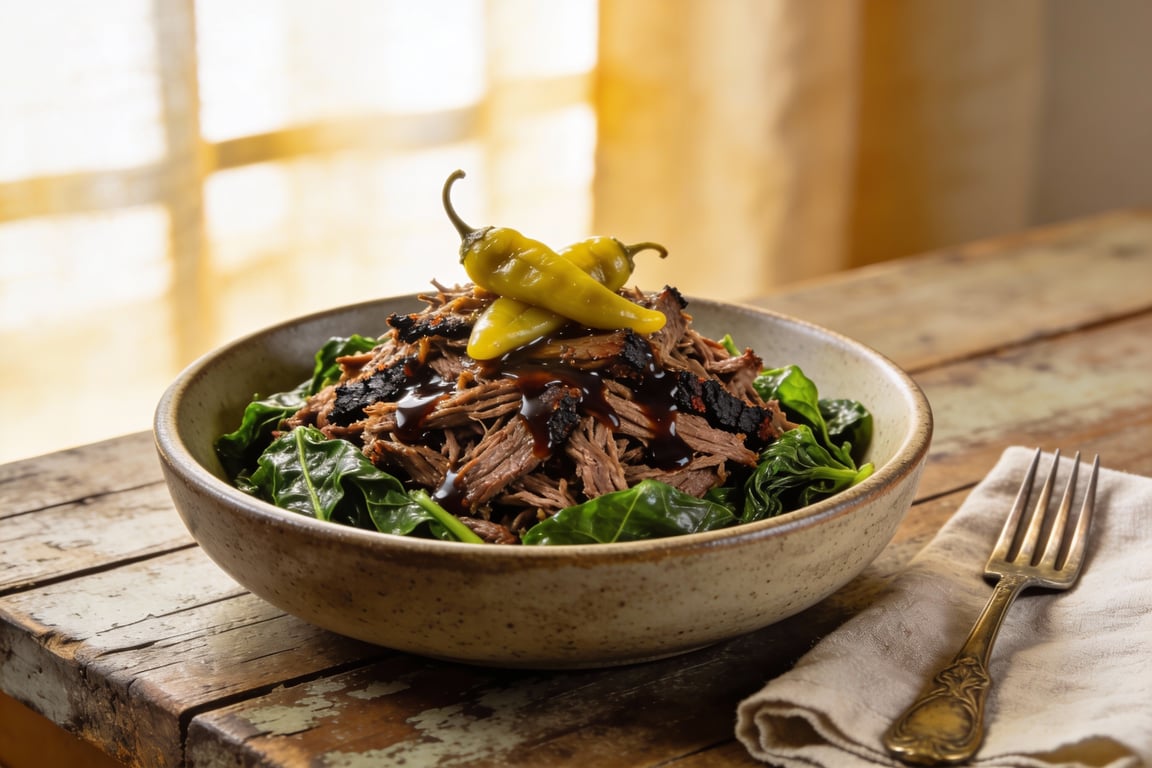 Pitmaster's Slow Cooker Mississippi Pot Roast with Pot Likker Greens