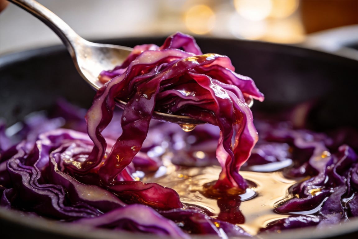 Slicing fresh cabbage for a Slow Cooker Red Cabbage recipe