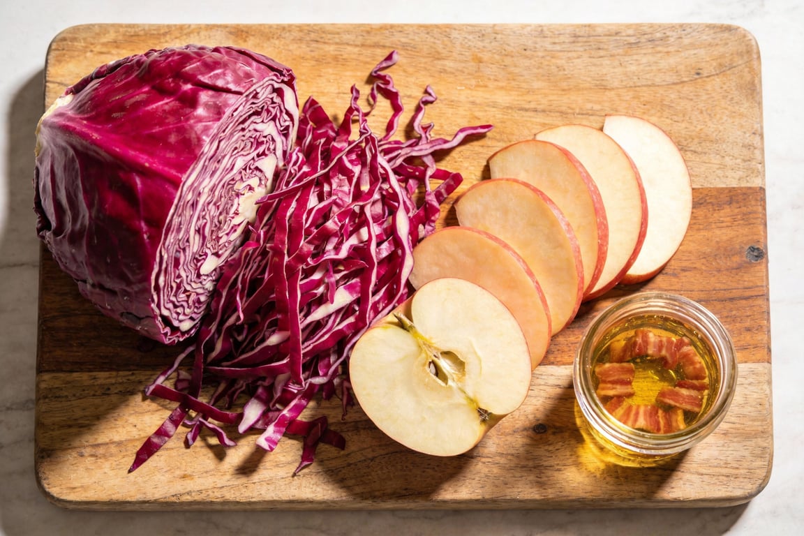 Adding bacon drippings to the Southern red cabbage recipe ingredients