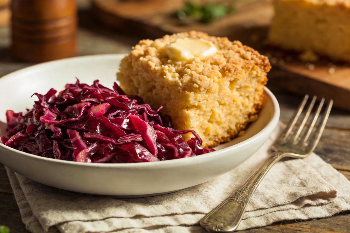 The silky texture of a finished sweet and sour red cabbage slow cooker dish