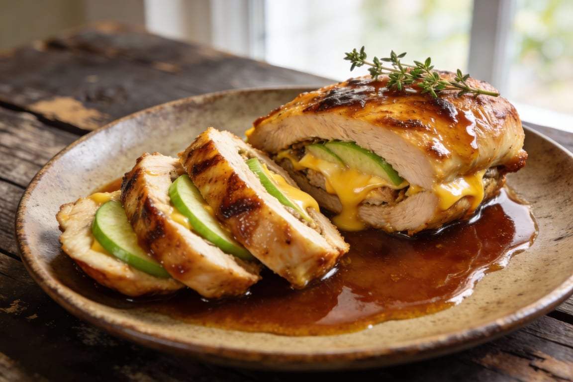 Smoked Gouda Stuffed Chicken with Amber Ale Sauce