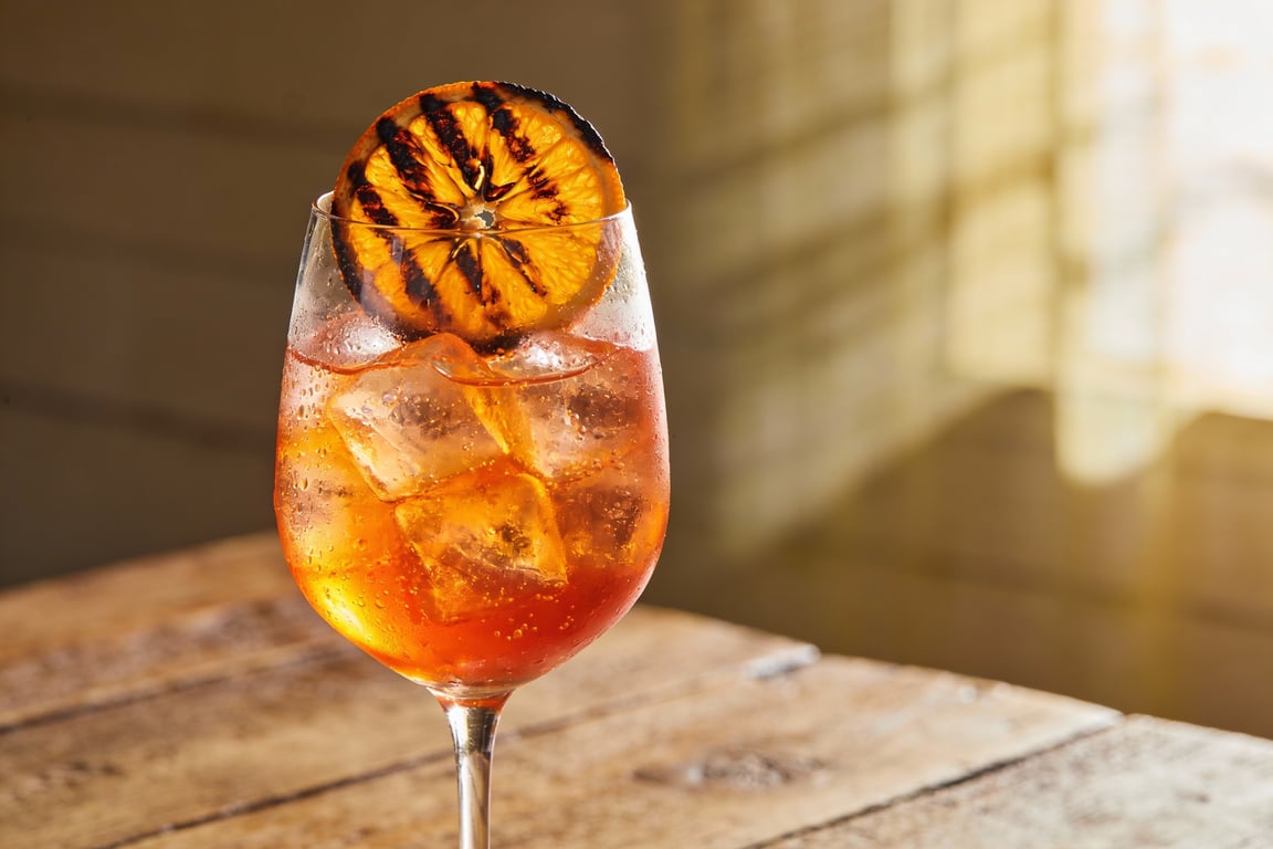 Smoked & Charred Orange Aperol Spritz