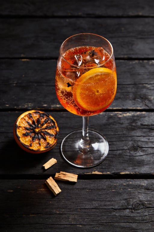 Smoked & Charred Orange Aperol Spritz