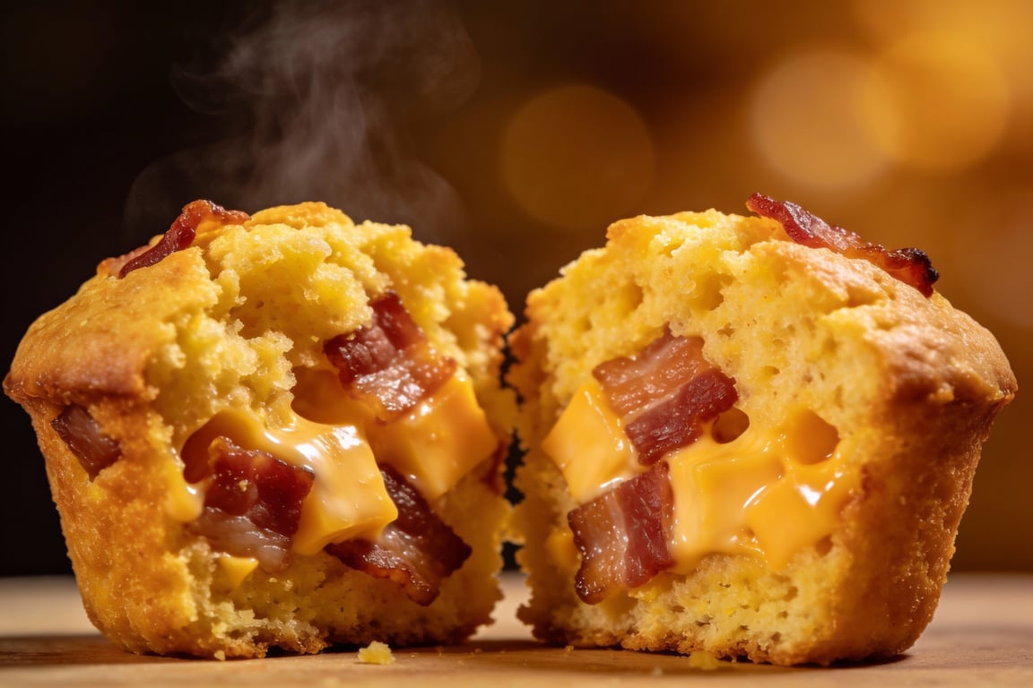 Smoky Bacon Cornbread Muffins with cheddar and cornmeal