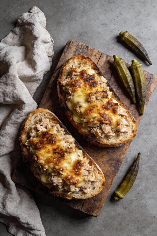 Smoky Cast Iron Tuna Melt with Pickled Okra