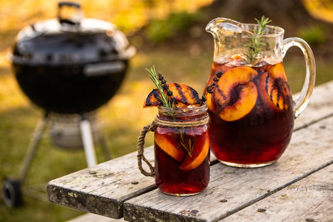 Smoky Grilled Peach and Bourbon Sangria recipe