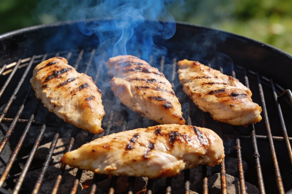 Memphis BBQ Chicken on the grill with hickory wood chips