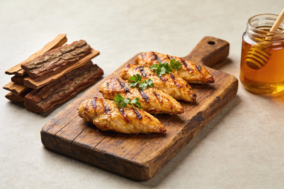 Smoky Grilled Tenders ready to serve with honey BBQ glaze