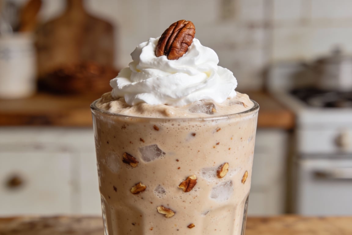 Serving a Toasted Pecan Frappé in a chilled mason jar