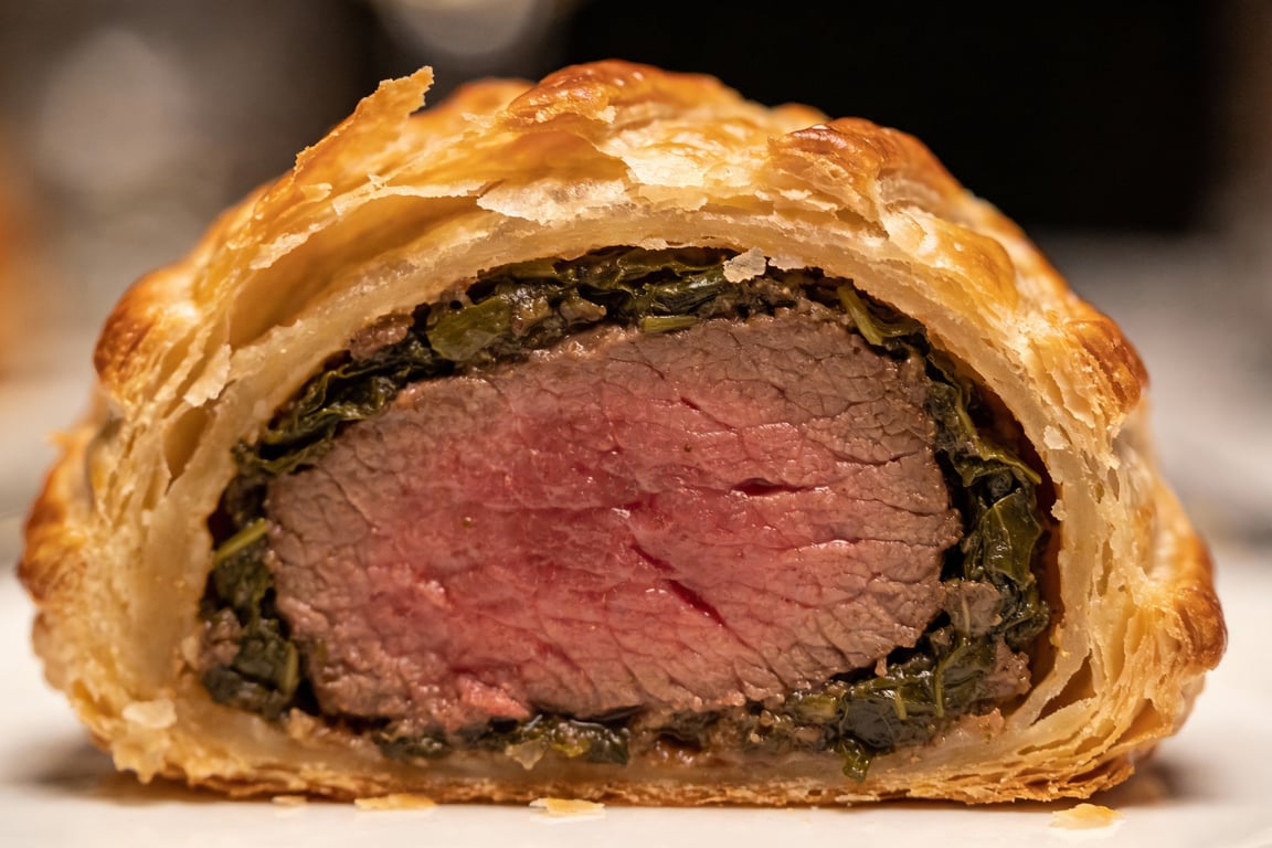 Preparing the Country Ham Beef Wellington layers