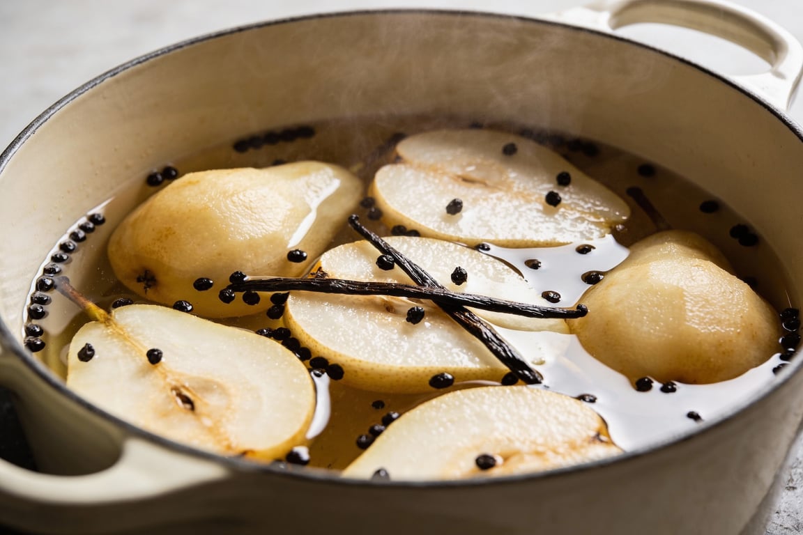 Measuring the nappe consistency for the vanilla bean syrup recipe