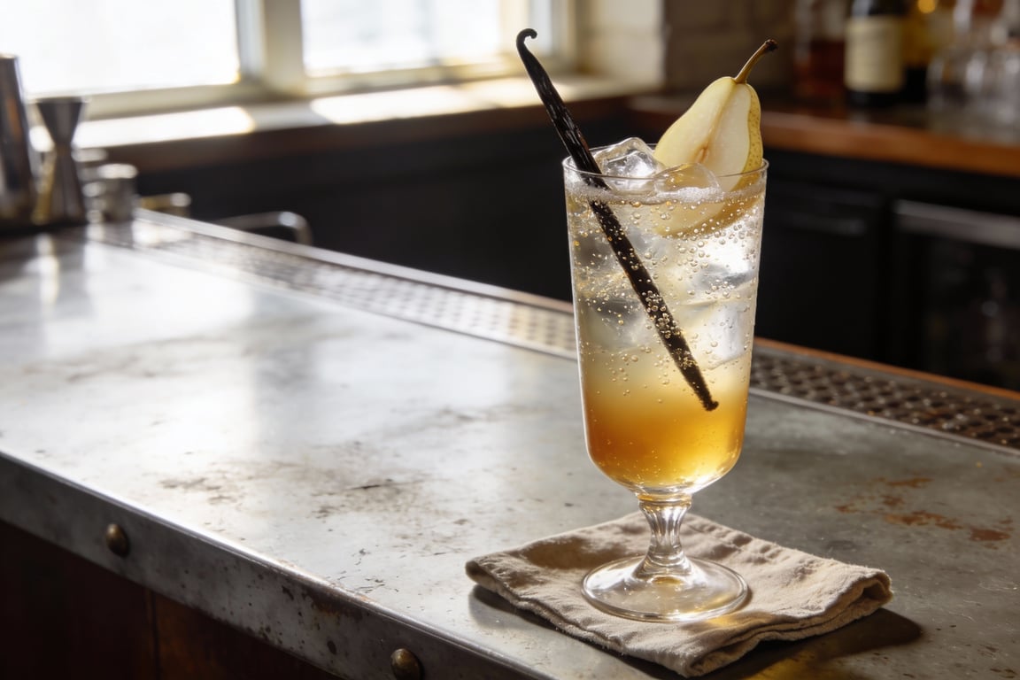 Sparkling Poached Pear & Vanilla Bean Homemade Pear Cream Soda