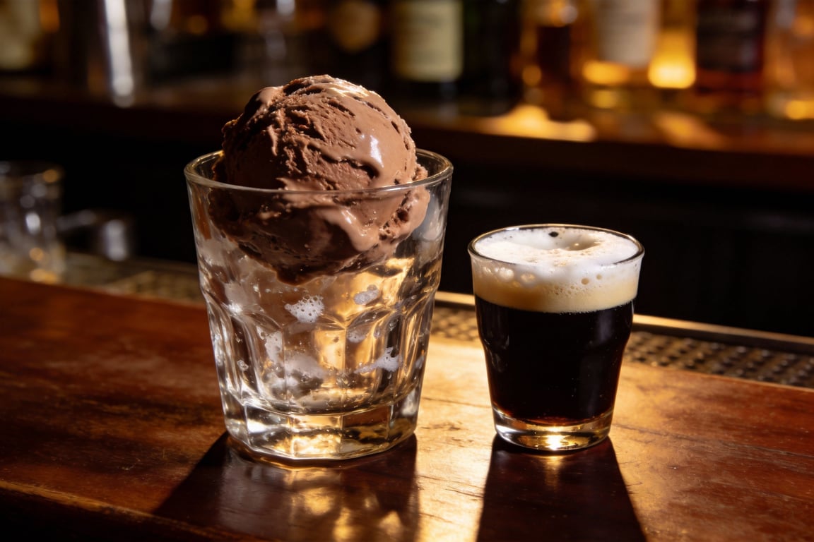 A finished bowl of malted chocolate ice cream with stout