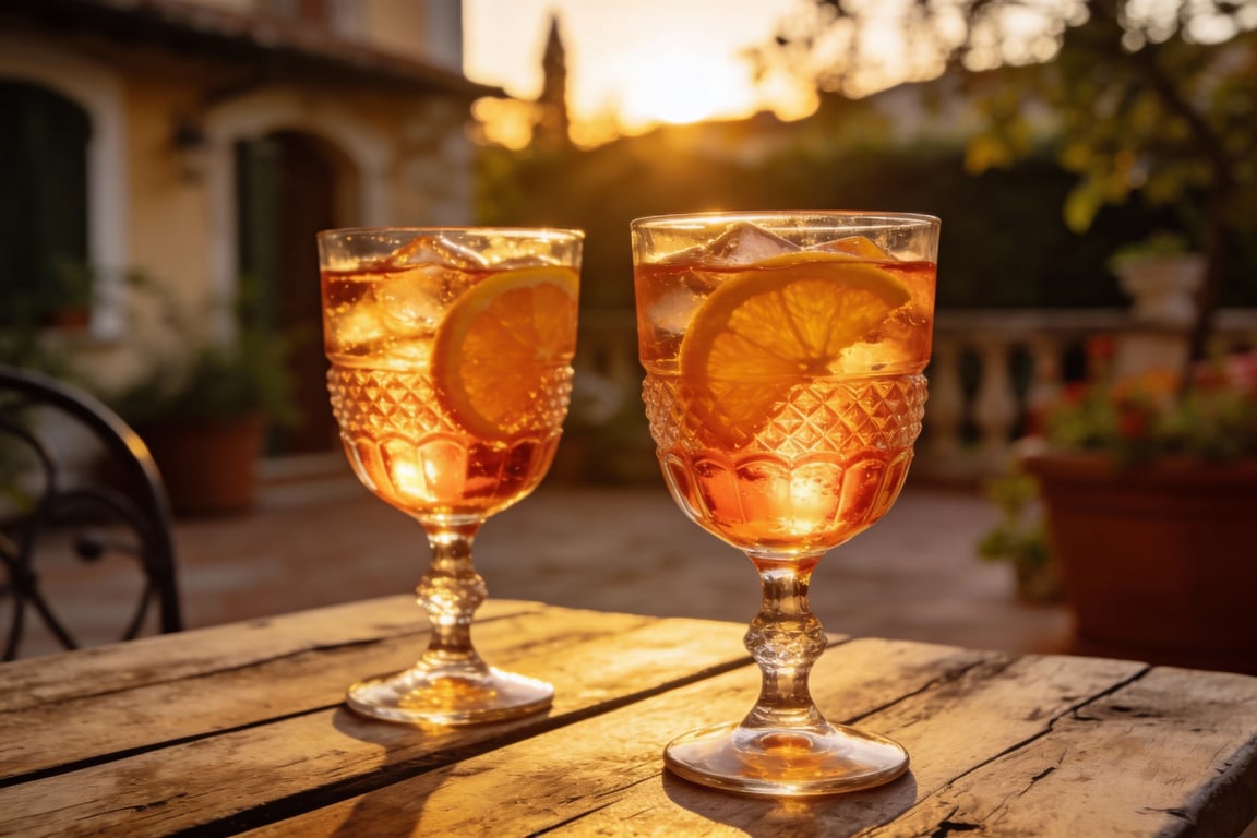 Historical Aperol Spritz served with olives and chips