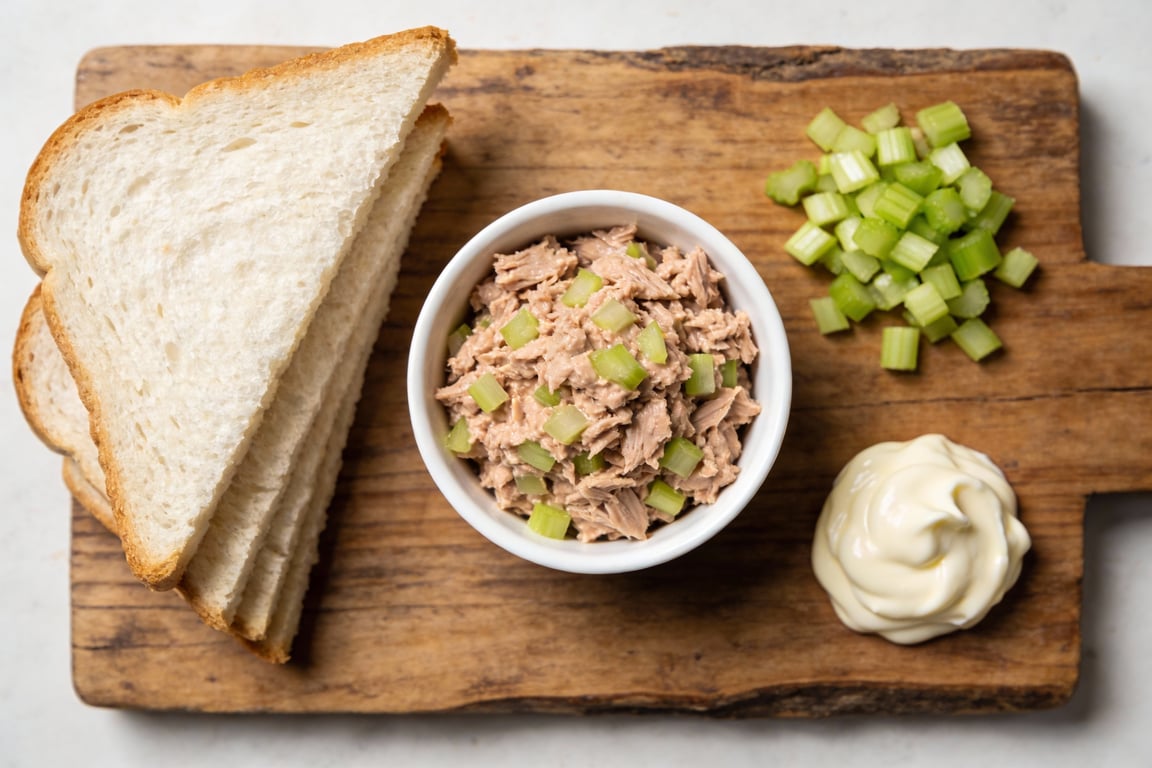 Spread mayo and garlic powder on bread for a 99 cent tuna melt