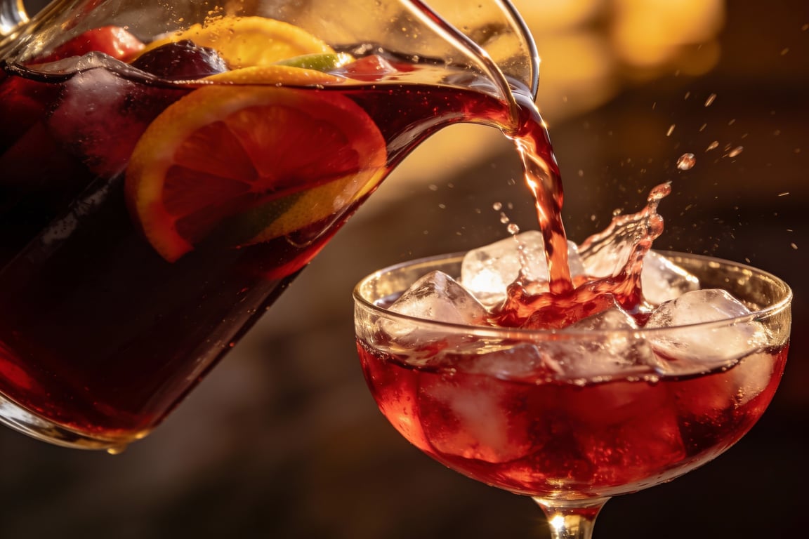 Pouring the wine for a classic Sangría de Vino Tinto