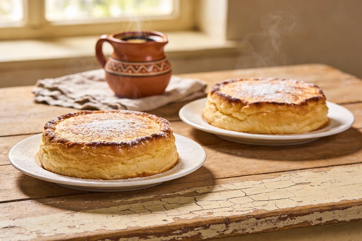 Finished Tres Leches Soufflé Pancakes with Macerated Berries