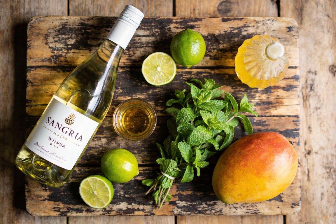 A refreshing glass of agave nectar sangria with fresh garnish