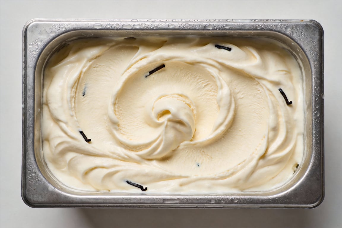 Chilling the custard-based ice cream recipe base before churning