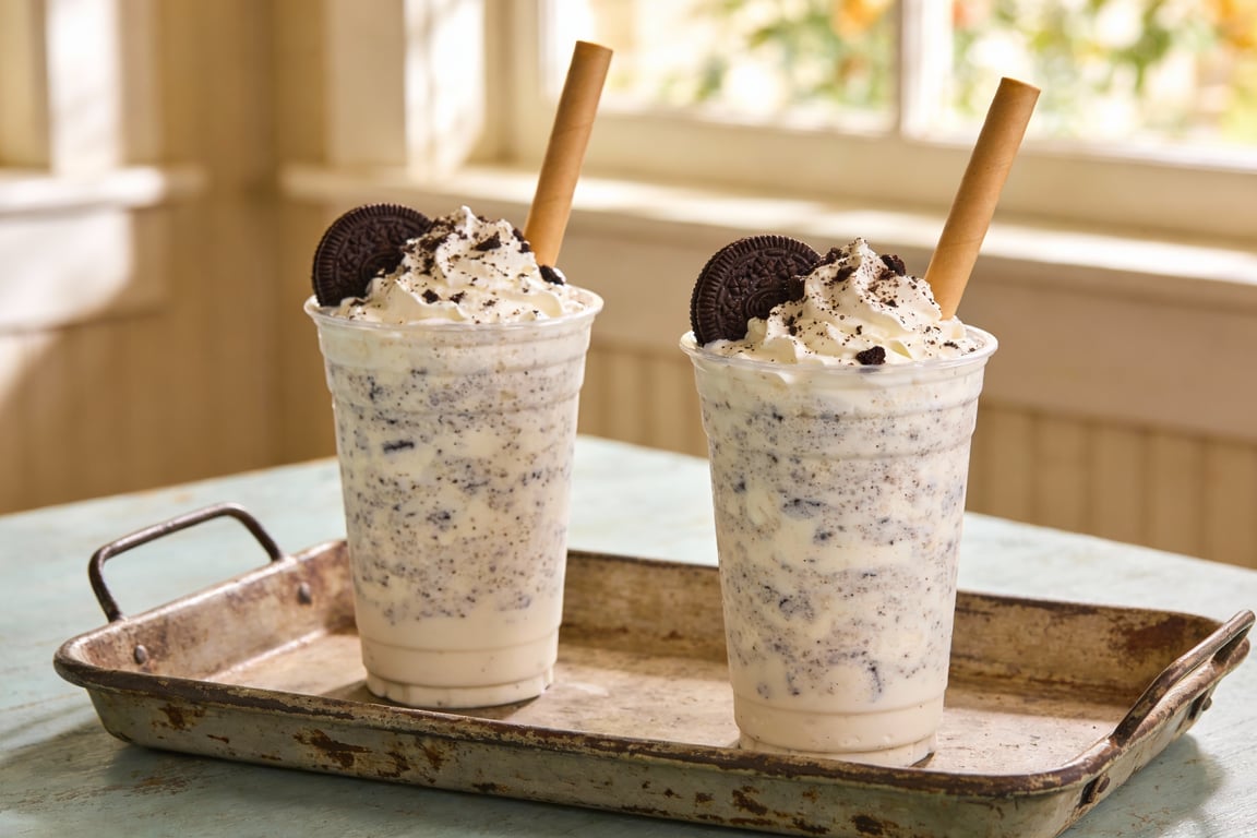 Final Viral Dessert Drink presentation with Oreo garnish