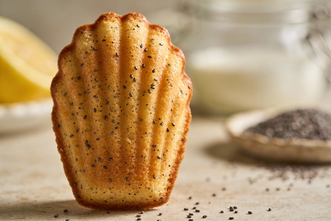 Ingredients for vegan lemon poppy seed madeleines including reduced aquafaba