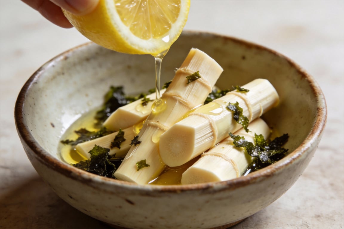 Preparing a vegan prawn cocktail with hearts of palm