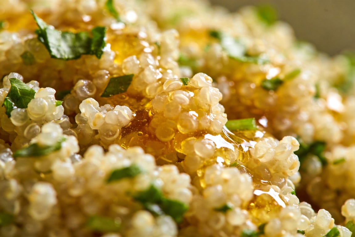 Zesty herb quinoa salad beer pairing being prepared