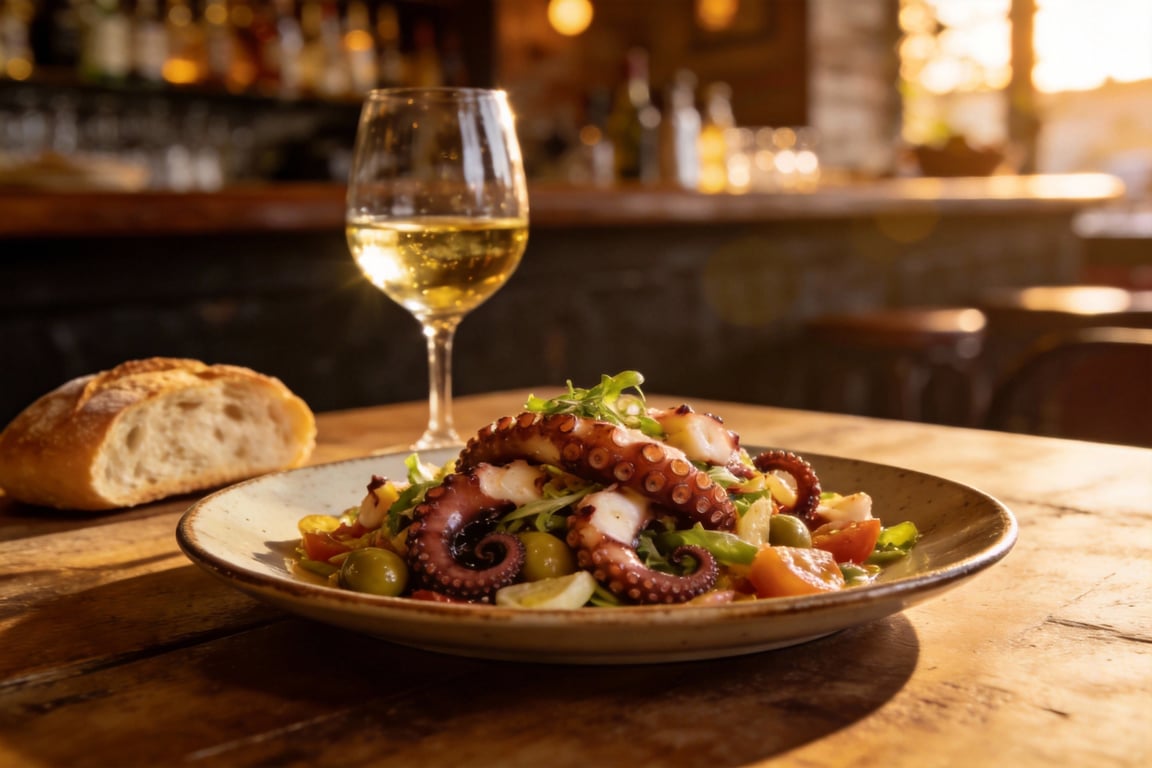 Tapas seafood salad - Mediterranean octopus salad with fresh herbs
