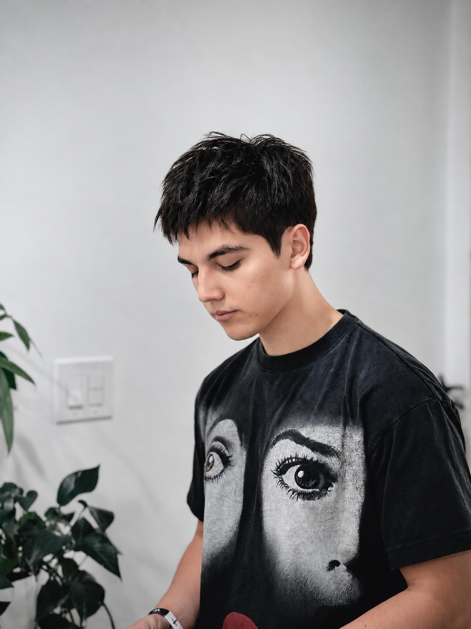 Short textured haircut with a clean finish.