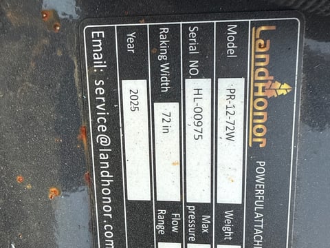 2025 LandHonor PR-12-72W 72in Skid Steer Power Rake (Unused) — photo 5