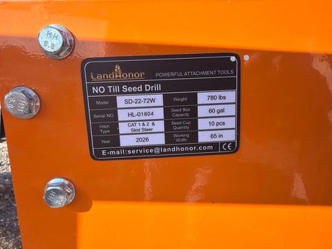 2026 LandHonor SD-22-72W No-Till Seed Drill (Unused) — photo 5