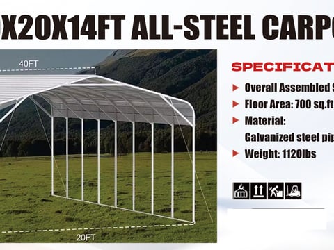 2026 SKLP SK-SC40 40X20X14 ft All-Steel Carport (Unused) — photo 5