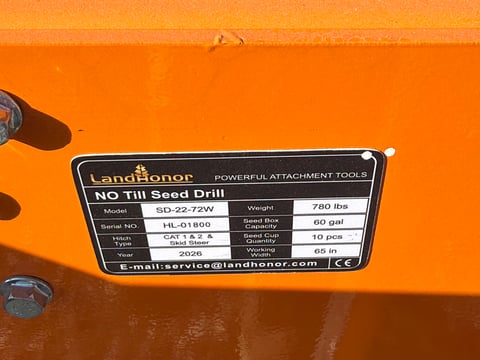 2026 LandHonor SD-22-72W No-Till Seed Drill (Unused) — photo 5