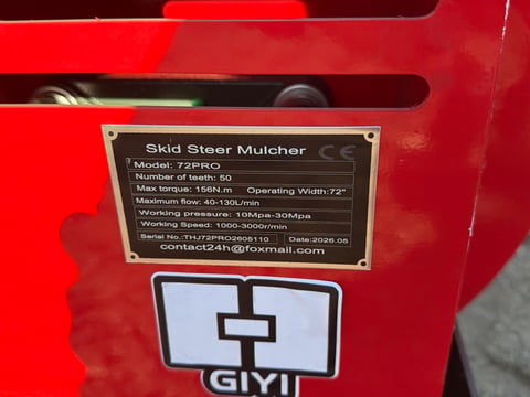 2026 Giyi Gy-72PRO Skid Steer Loader Mulchers (Unused) — photo 6