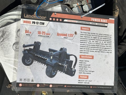 2026 LandHonor PR-12-72W 72in Skid Steer Power Rake (Unused) — photo 6