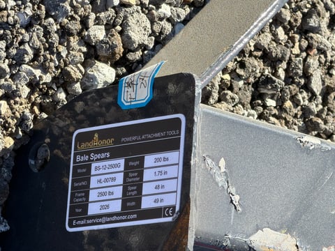 2026 LandHonor BS-12-2500G Skid Steer Bale Spear (Unused) — photo 4