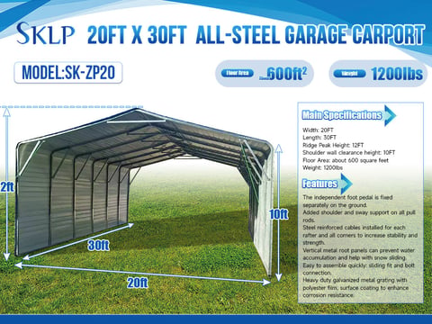 2026 SKLP SK-ZP20 All-Steel Garage Carport (Unused) — photo 5