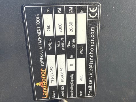 2025 LandHonor TP2-13-08D Skid Steer Tree Puller (Unused) — photo 6