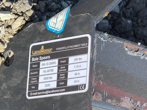 2026 LandHonor BS-12-2500G Skid Steer Bale Spear (Unused) — photo 4