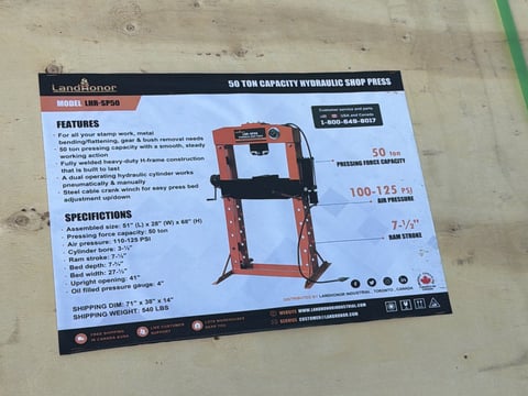 2025 LandHonor LHR-SP50 50 Ton Hydraulic Shop Press (Unused) — photo 1