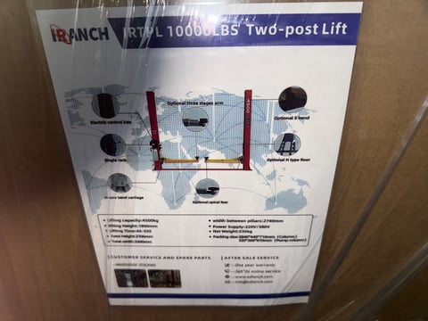 IRANCH IRTPL 10,000 LB Two-Post Vehicle Lift (Unused) — photo 3