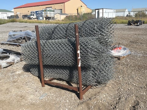 Approx. 3 Rolls of Galvanized Chain Link Fence Fabric on Steel Rack — photo 1