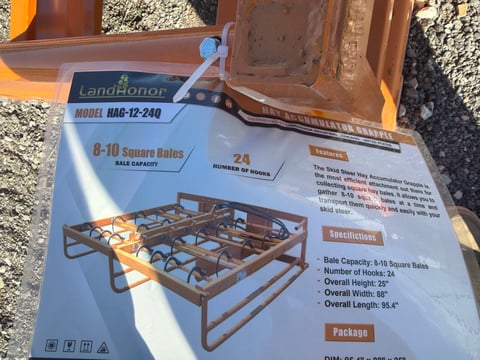 2026 LandHonor Hag-12-24Q Skid Steer Hay Accumulator Grapple, 8-10 Square Bale (Unused) — photo 5