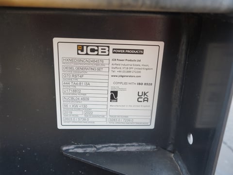 2022 JCB G70RST4F 70KVA Towable Diesel Generator — photo 8